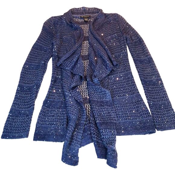 INC International Concepts Denim Blue Sparkle Sweater Waterfall Open Front - Picture 3 of 16